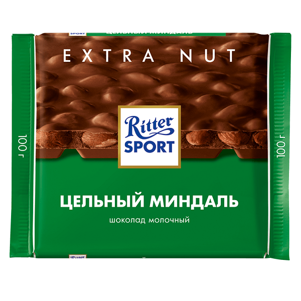 Шоколад Риттер Спорт Extra Nut 100гр Молочный Цельный миндаль
