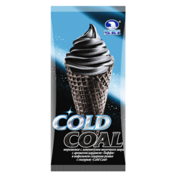 Мороженое Cold Coal со вкусом клубники и карамели в черном сахарном рожке 80гр СЗМЖ