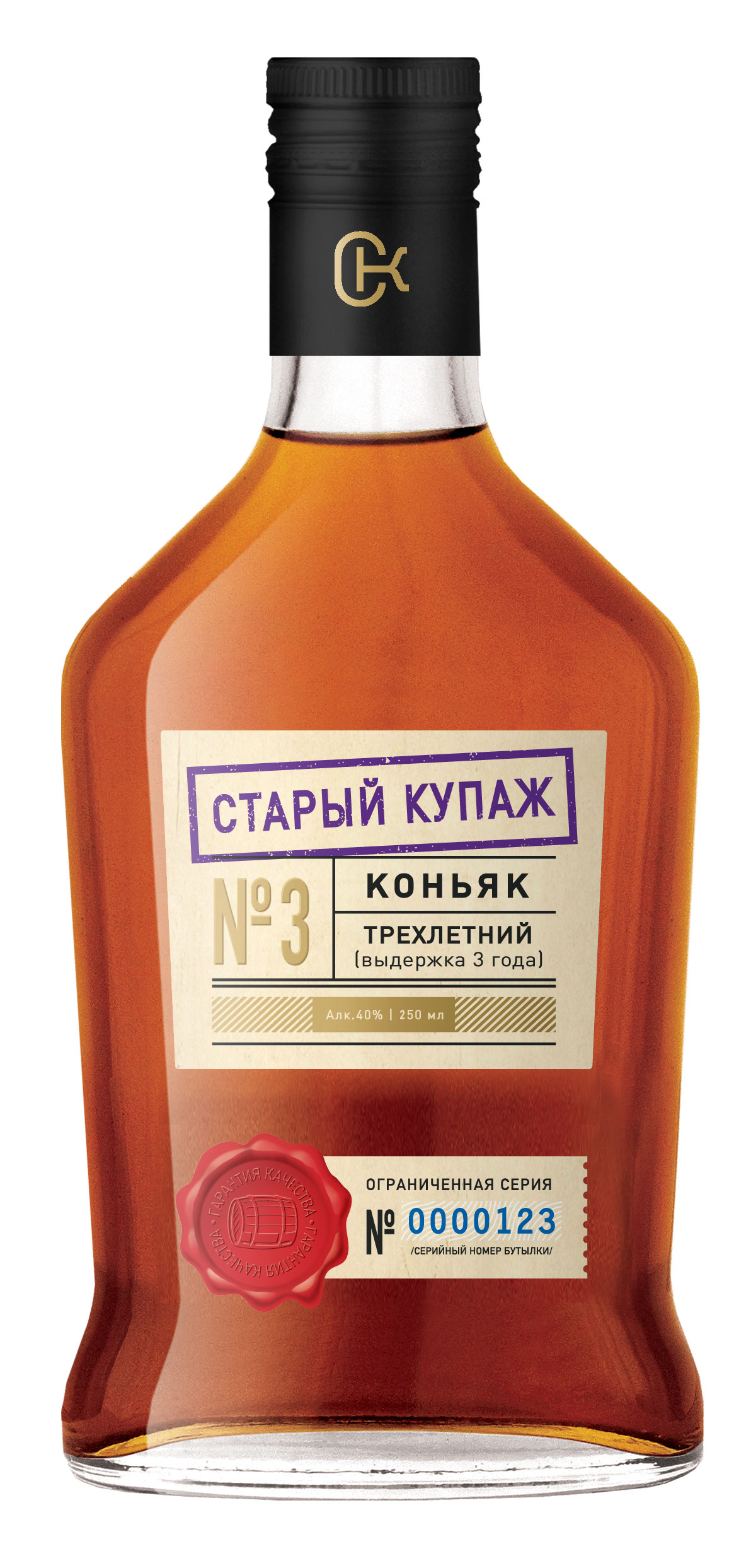 Коньяк Старый Купажъ трехлетний ординарный 40% 0,25л