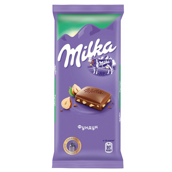Шоколад Милка 80гр молочный с дробленым фундуком
