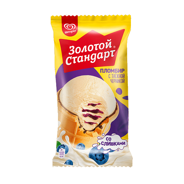 Мороженое Золотой стандарт пломбир с черникой 89г БЗМЖ