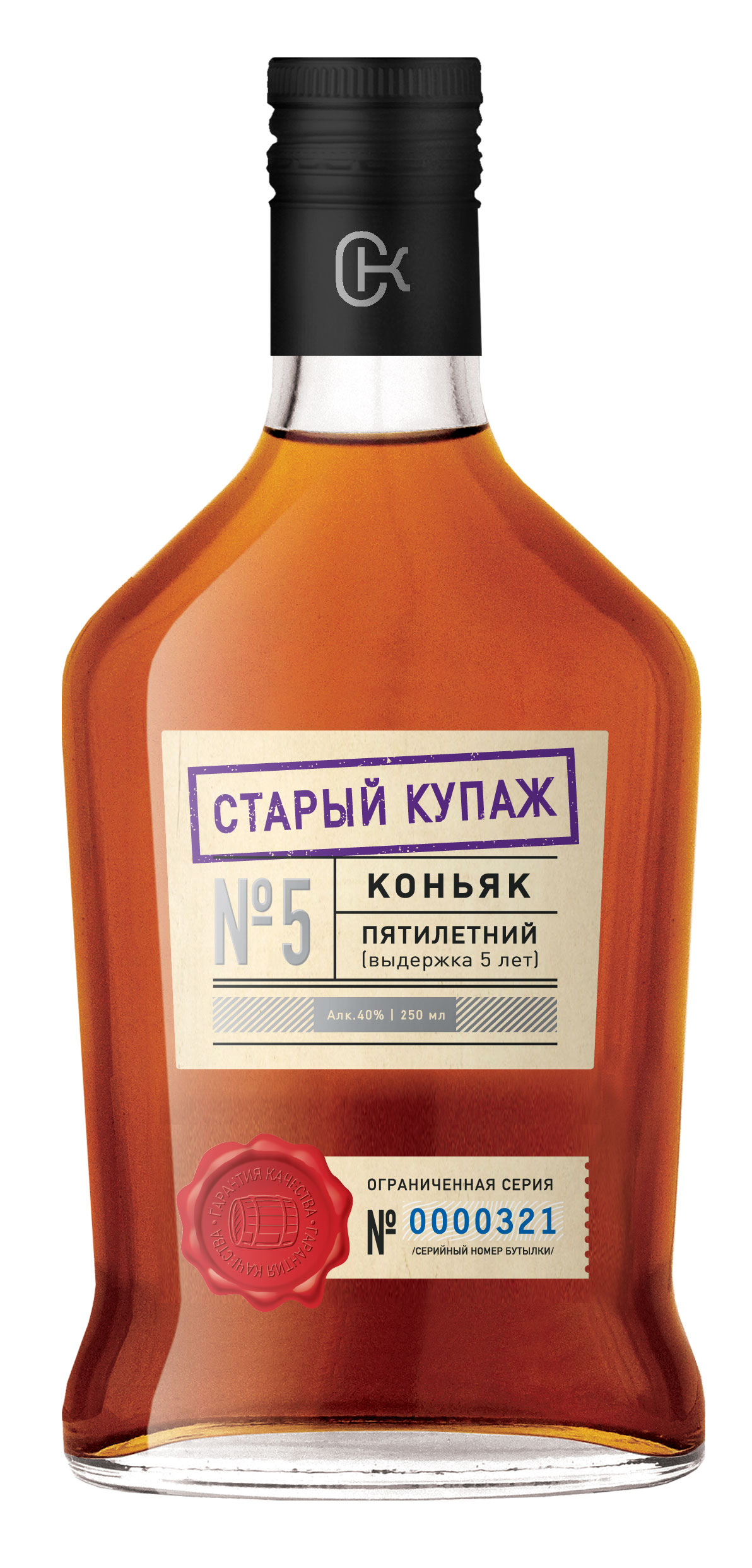Коньяк Старый Купажъ пятилетний ординарный 40% 0,25л