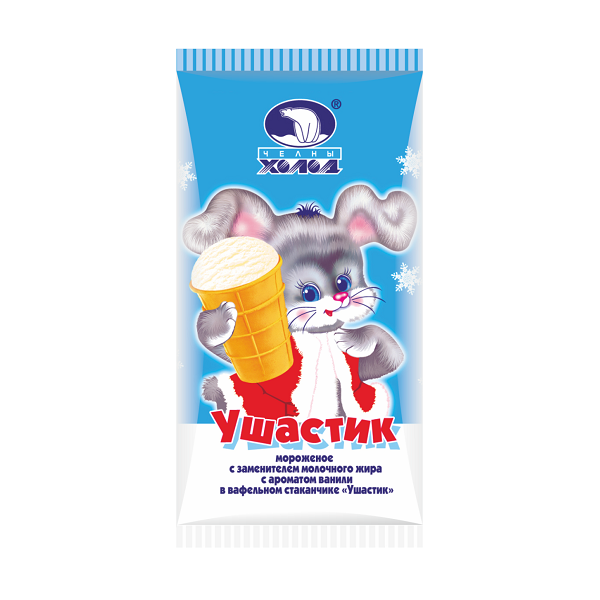 Мороженое Ушастик 70гр Сливочный в вафельном стаканчике СЗМЖ