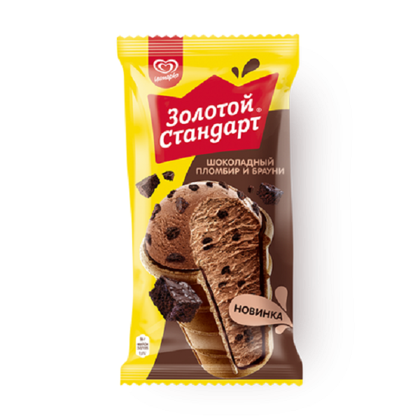 Мороженое Золотой стандарт пломбир шоколадный Брауни вафельный стаканчик 86гр БЗМЖ