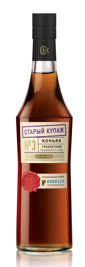 Коньяк Старый Купаж №3 трехлетний ординарный 40% 0,45л