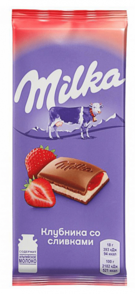Шоколад Милка 80гр Молочный Клубника со сливками